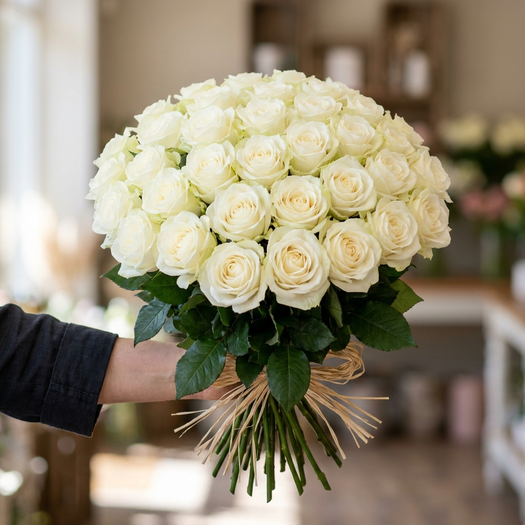 Boeket witte rozen
