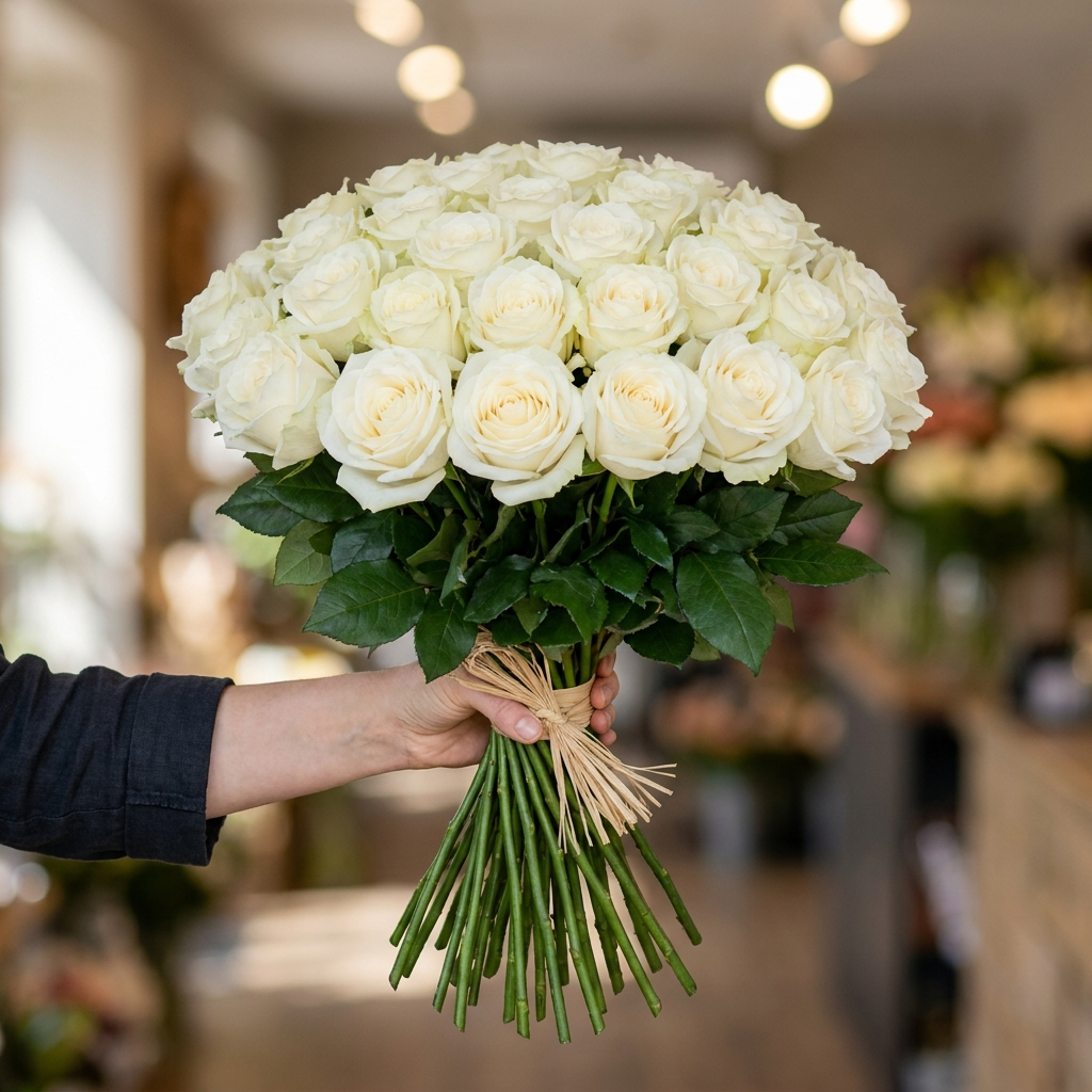 Boeket witte rozen