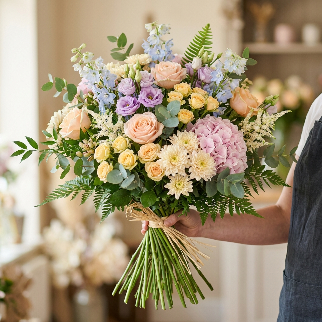 Boeket pastel groen royaal