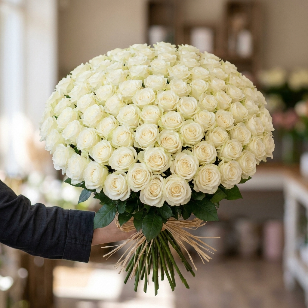 Boeket witte rozen