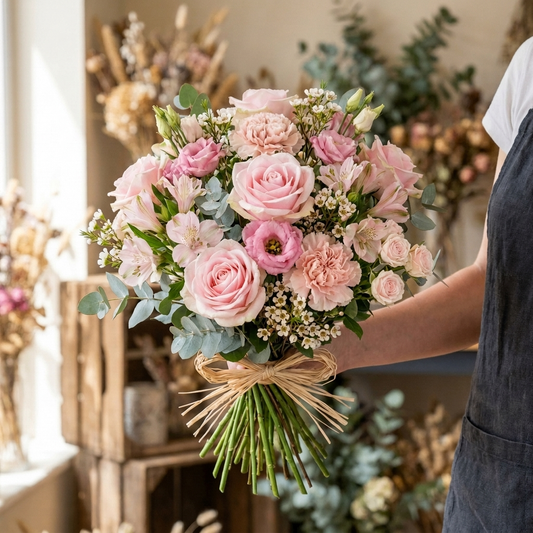 Roze rozen mix boeket