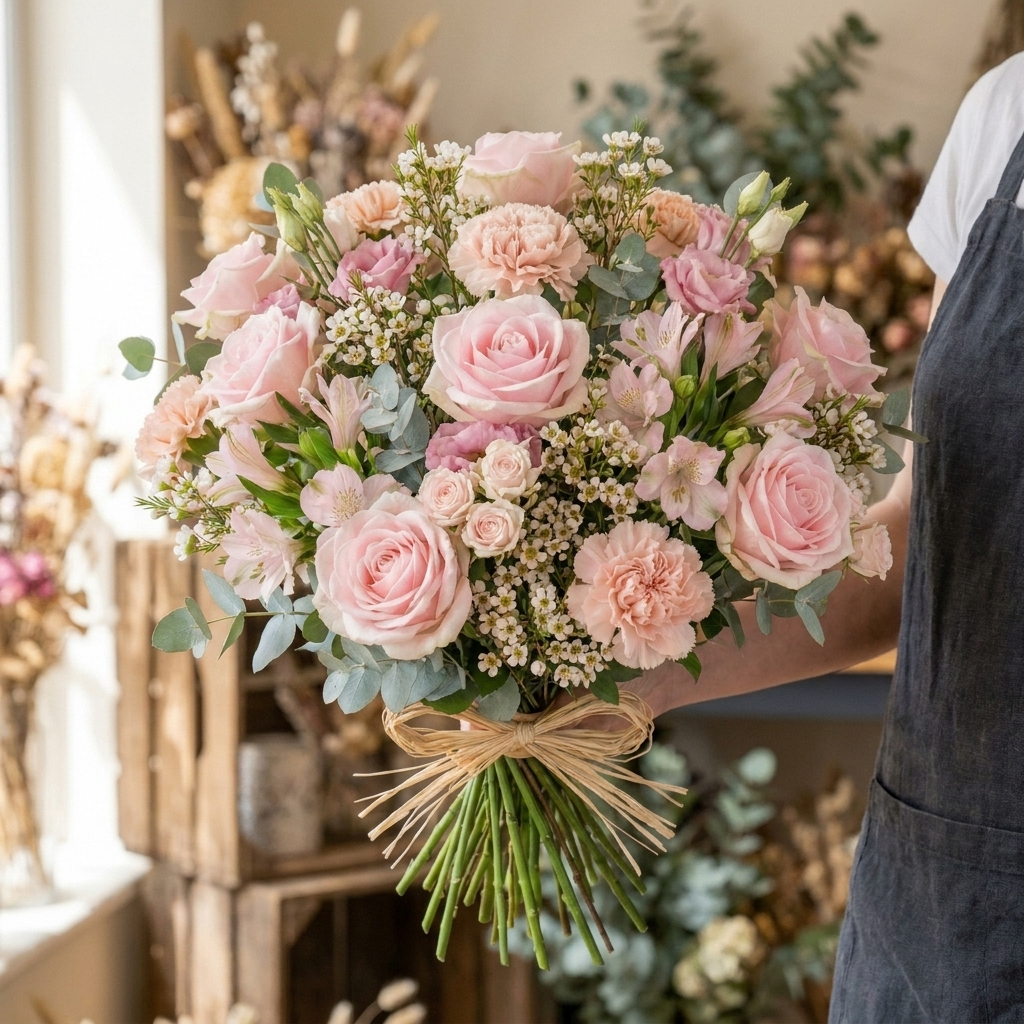 Roze rozen mix boeket