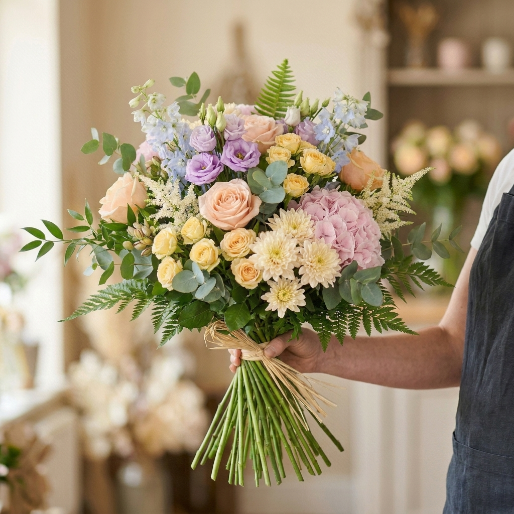 Boeket pastel groen royaal