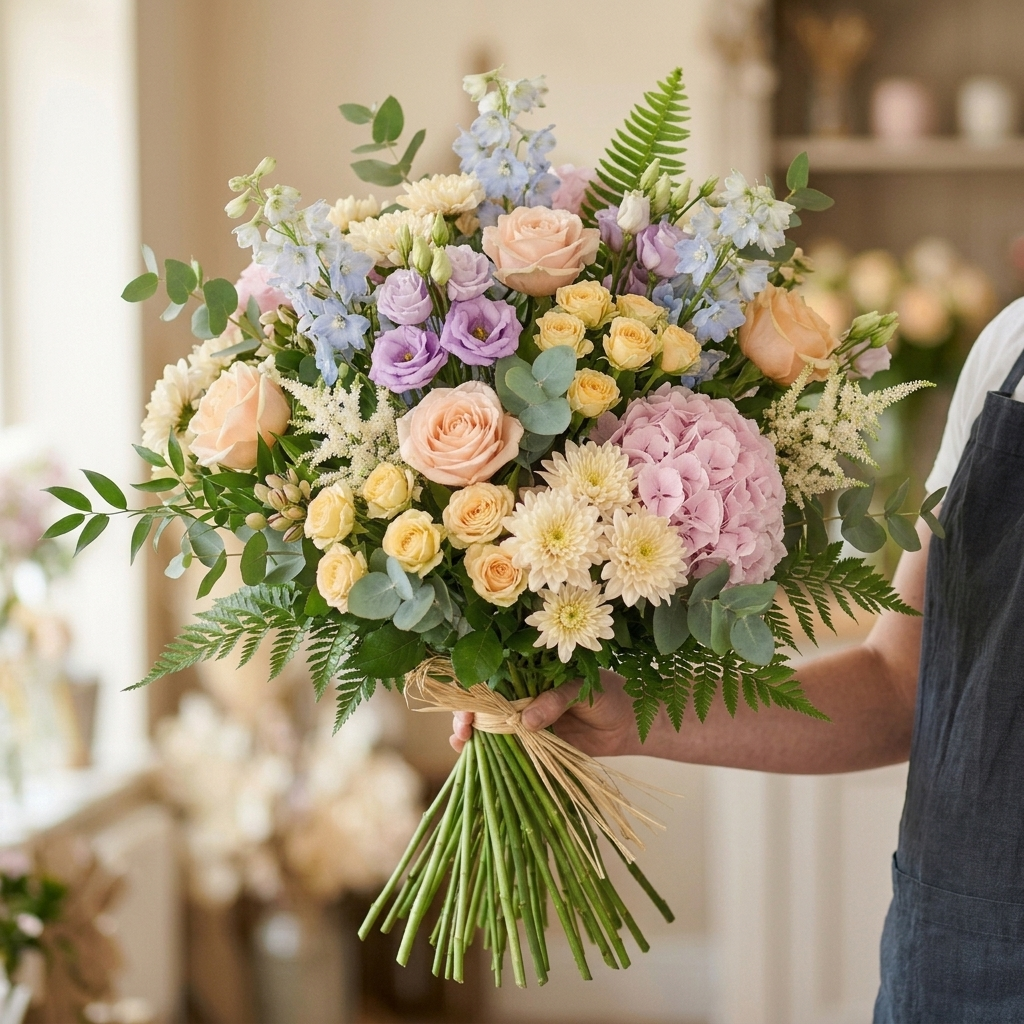 Boeket pastel groen royaal