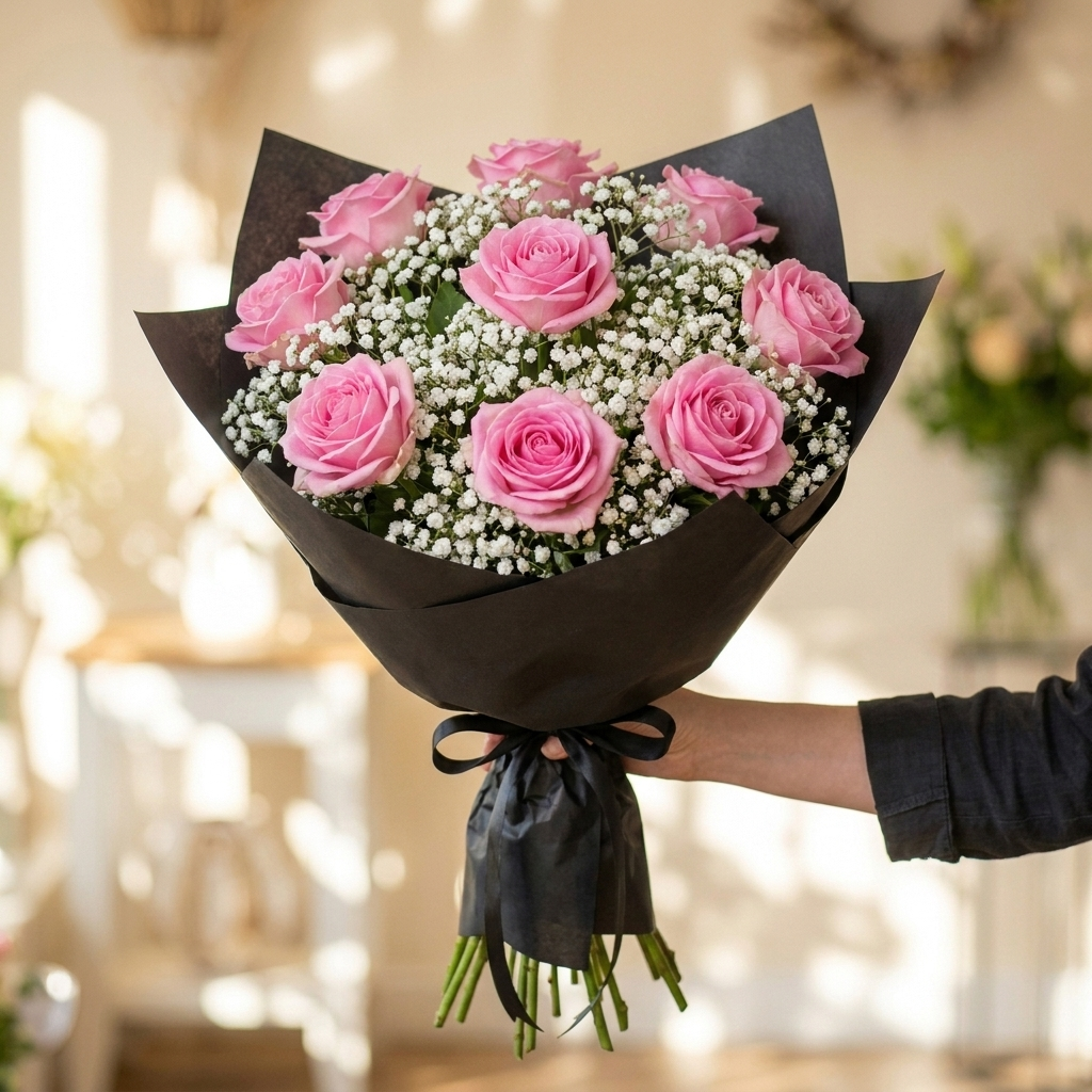 Boeket Roze Rozen Elegance
