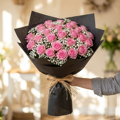 Boeket Roze Rozen Elegance