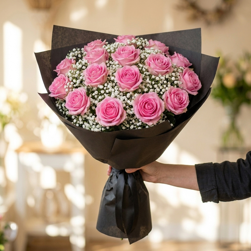 Boeket Roze Rozen Elegance