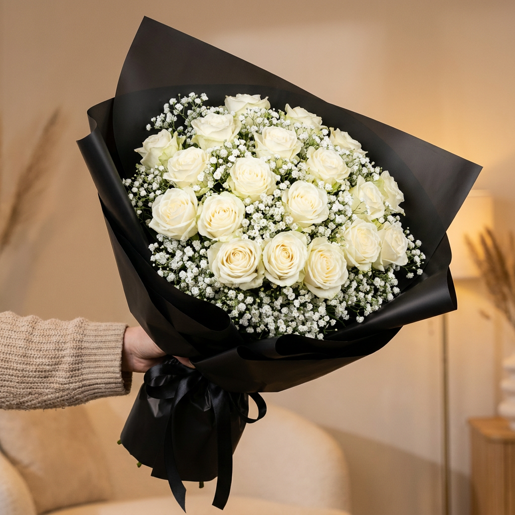 Boeket Witte Rozen Elegance